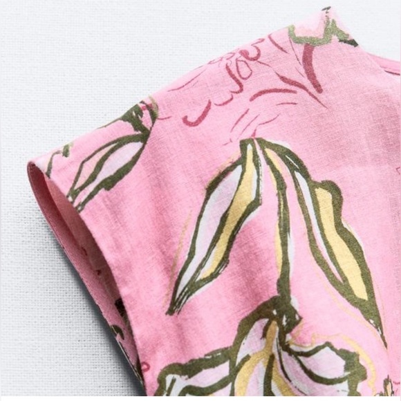Zara Linen Blend Cutout Pink with Green details Large - Picture 2 of 11